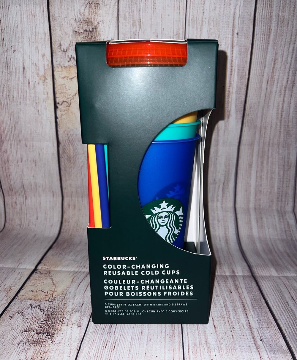 Starbucks 2020 Summer Color Changing Reusable Cold Cup Tumbler 24 oz Set of 5